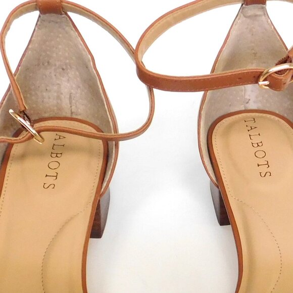 Talbots Open Toe Block 1"  Heel Camel Leather Shoes Sandals Size 7 Ankle Strap - Picture 10 of 10